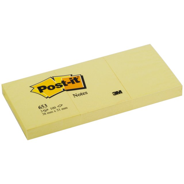 Папір для нотаток з липким шаром 3M Post-it 653 38х51мм 3х100 листів жовтий