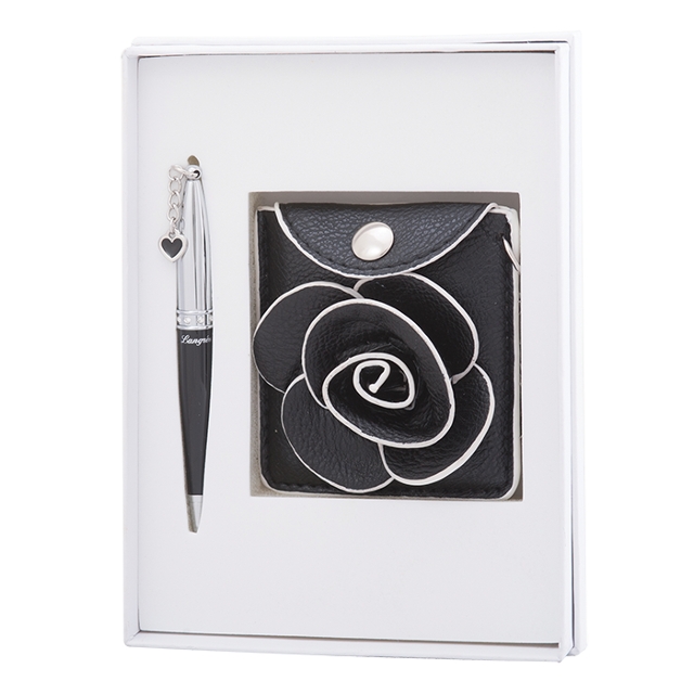 Набір подарунковий Langres Floret ручка кулькова + гаманець + дзеркальце чорний