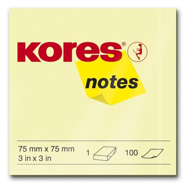 Папір для нотаток з липким шаром Kores 75х75мм 100 листів жовтий