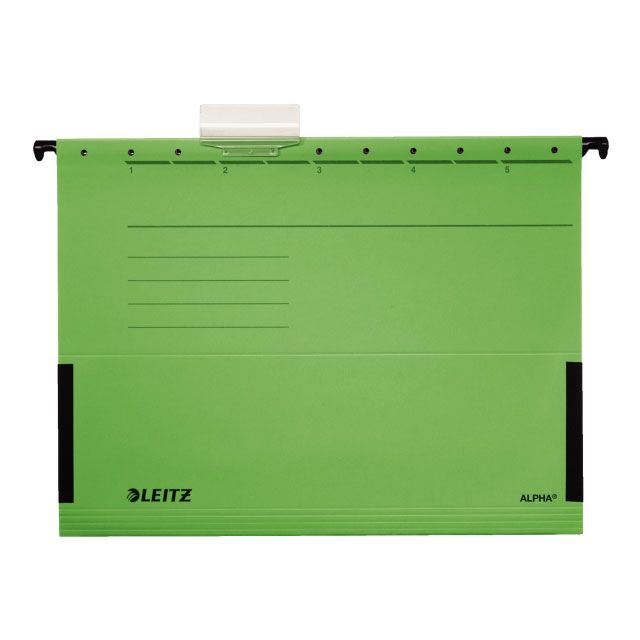 Підвісна папка А4 Leitz Alpha V-подібна картонна з обмежувачем зелена