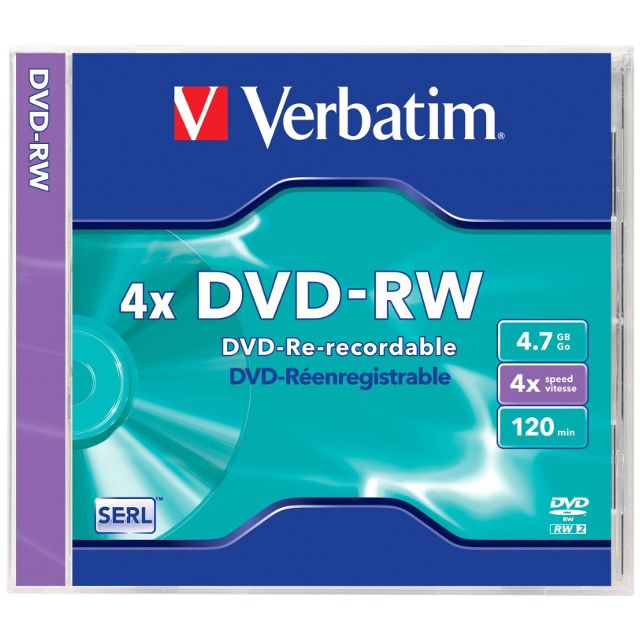 Диск DVD-RW Verbatim Colour 4x 4.7Gb 120хв slimCase