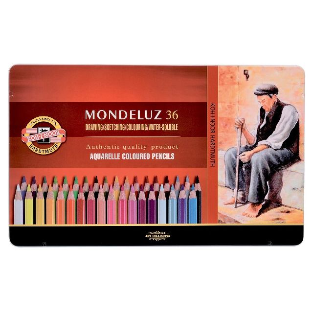 Набір кольорових акварельних олівців K-I-N Mondeluz 36шт шестигранні в металевому пеналі