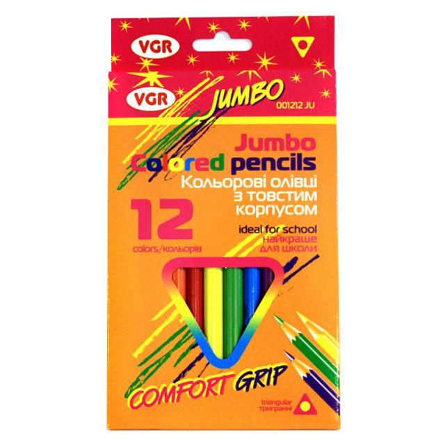 Набір кольорових олівців VGR Jumbo 12 шт тригранні