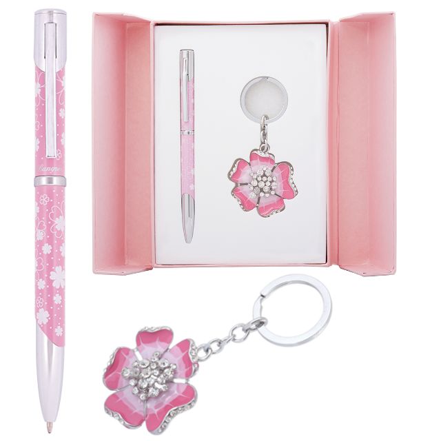 Набір подарунковий Langres Bloom ручка кулькова + брелок рожевий