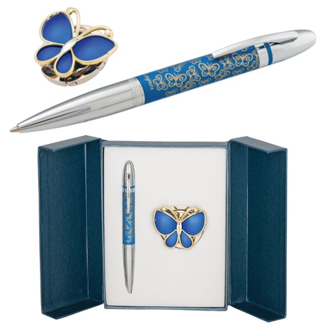 Набір подарунковий Langres Papillon ручка кулькова + гачок для сумки синій
