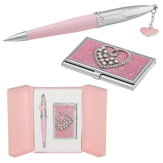 Набір подарунковий Langres "Crystal Heart" ручка кулькова + візитниця рожевий