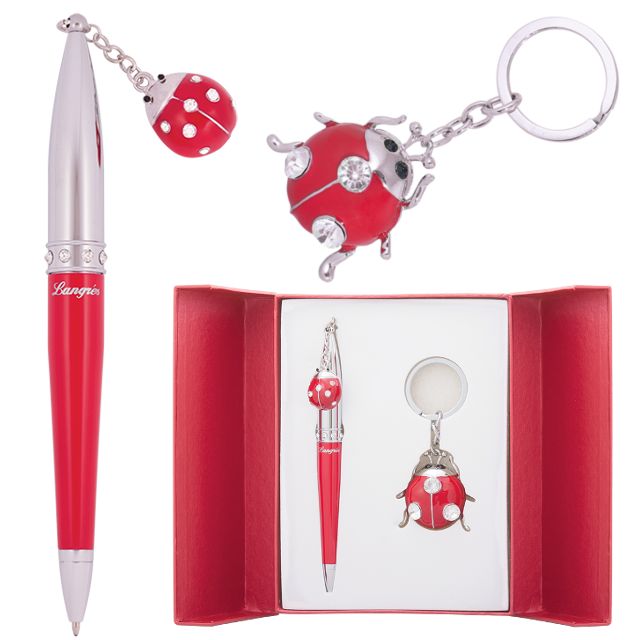 Набір подарунковий Langres "Beetle" ручка кулькова + брелок червоний
