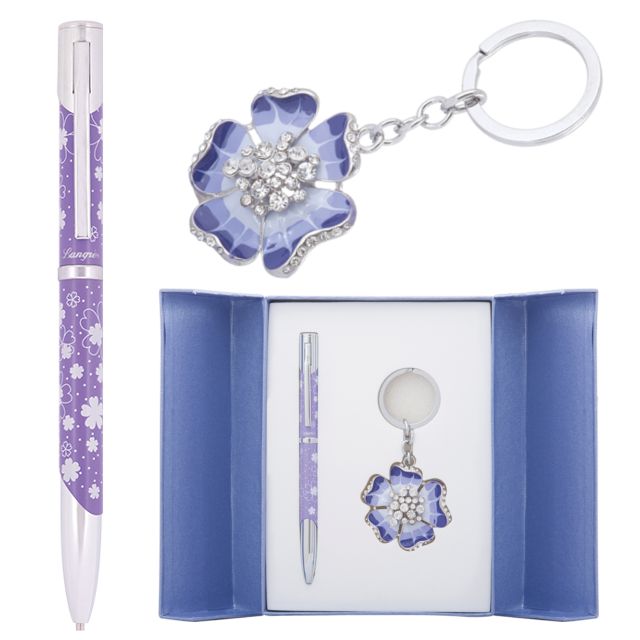 Набір подарунковий Langres "Bloom" ручка кулькова + брелок фіолетовий