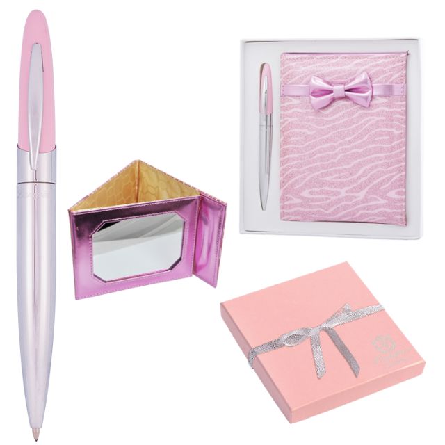 Набір подарунковий Langres Flake ручка кулькова + дзеркальце рожевий