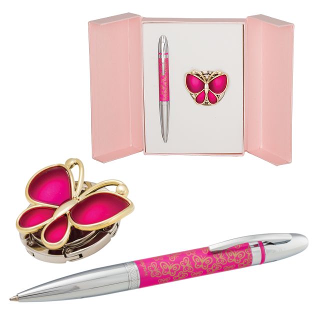 Набір подарунковий Langres Papillon ручка кулькова + гачок для сумки рожевий
