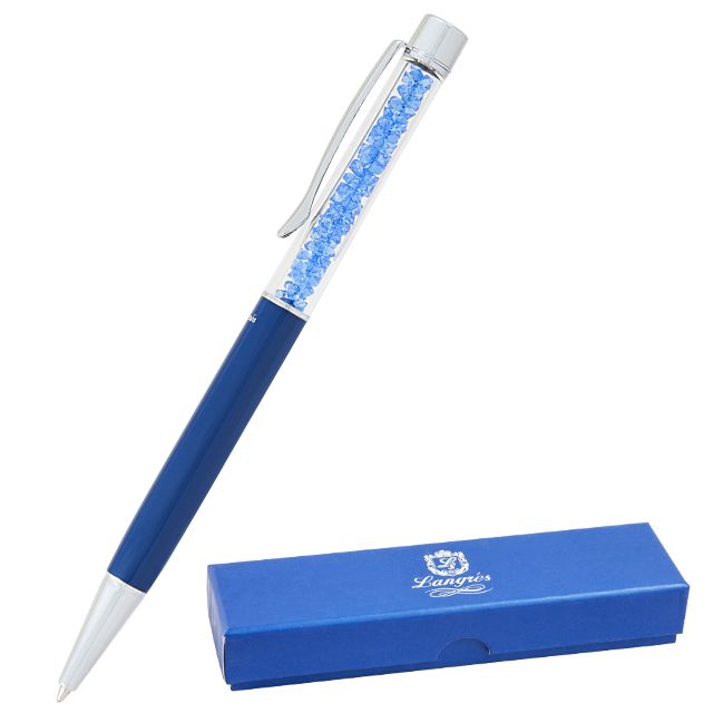 Ручка кулькова Langres Sapphire синя корпус синій з кристалами в подарунков упаковці