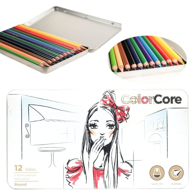 Набір кольорових олівців Marco ColorCore Дівчина 12 шт в металевому пеналі