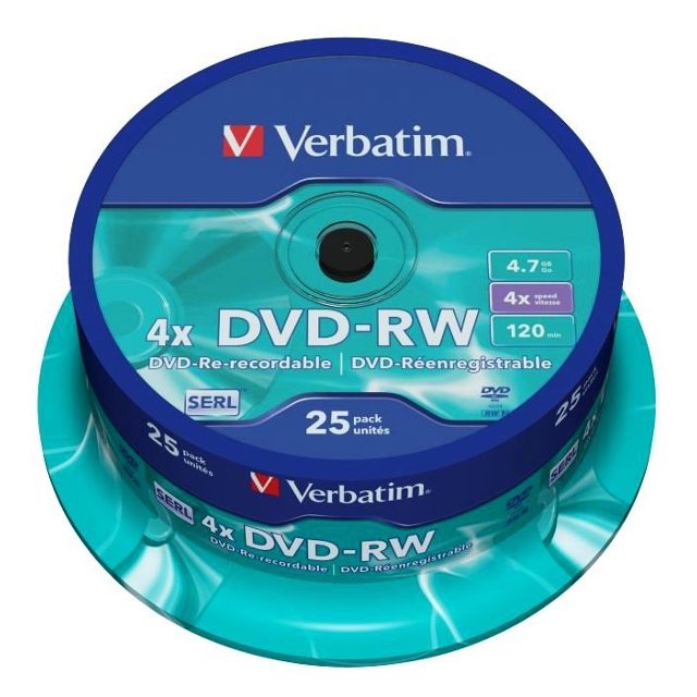 Диски DVD-RW Verbatim MattSilver 4x 4.7Gb 120хв туба 25шт