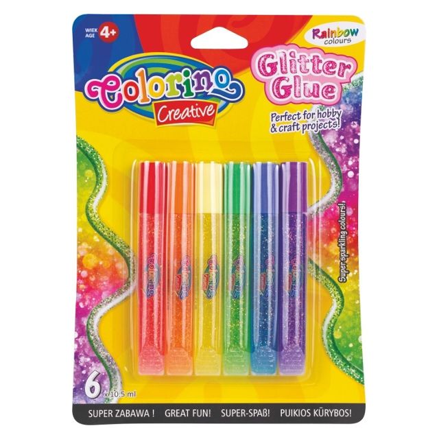 Набір клей-фарб з блискітками Colorino Rainbow 6 кольорів 10.5мл (5907690868796)