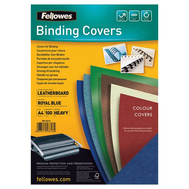 Обкладинки для брошурування Fellowes А4 картонні 250 г/м2 темно-сині 100 шт