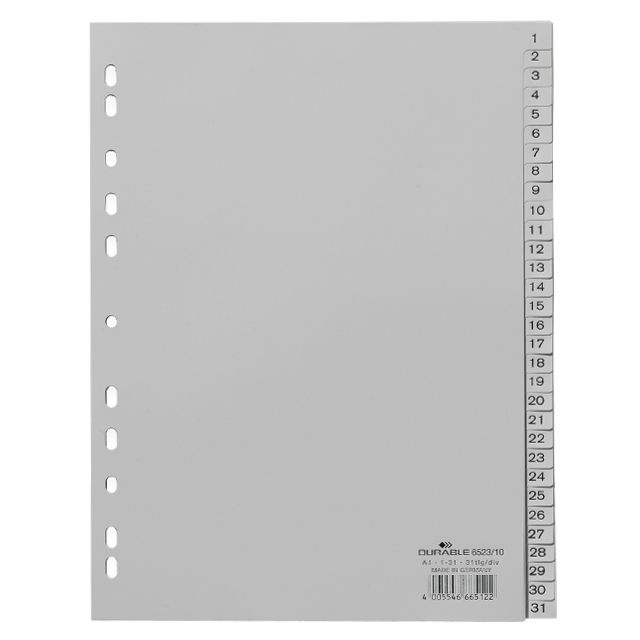 Розділювач А4 Durable 1-31 цифровий пластиковий сірий
