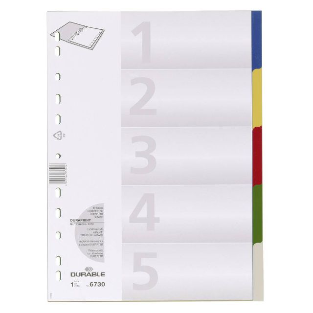 Розділювач А4 Durable 1-5 бланковий пластиковий кольоровий