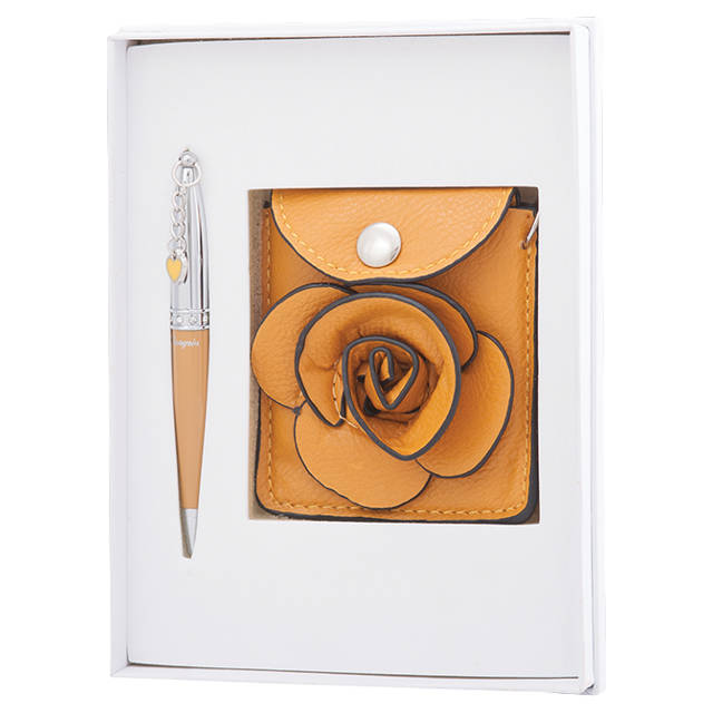 Набір подарунковий Langres Floret ручка кулькова + гаманець + дзеркальце жовтий