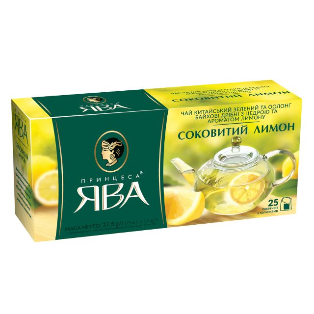 Чай Принцеса Ява Соковитий лимон зелений у пакетиках 25штх1,5г