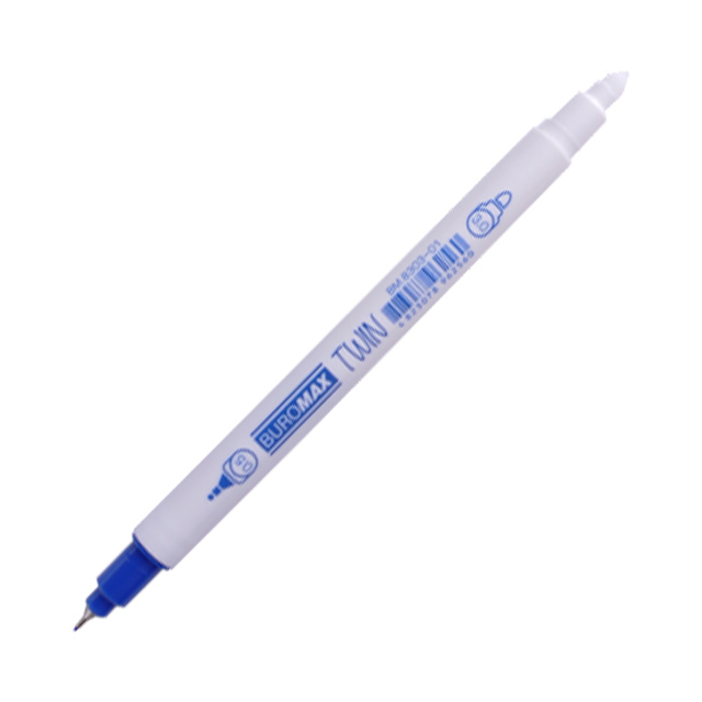 Ручка капілярна BuroMax Twin 2в1 0,5 мм синя + коректор для знебарвлення синіх чорнил 3 мл