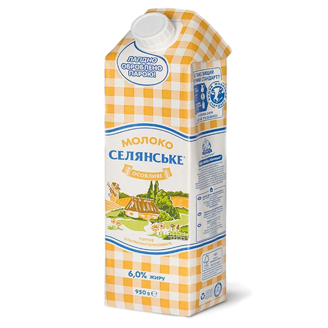Молоко Селянське 6,0% 950г