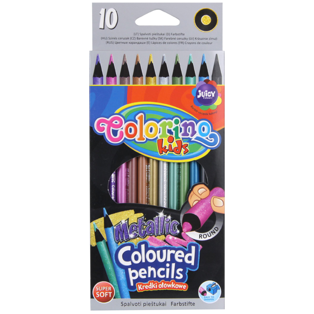 Набір кольорових олівців Colorino Metallic 10шт круглий корпус відтінки металік