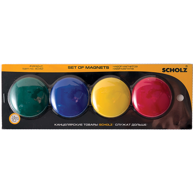Магніти для дошки Scholz 40мм 4шт 4 кольори 4042 (8591662404203)