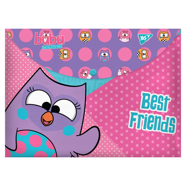 Папка-конверт на кнопці А4+ Yes "BuBu Best Friends" "Совушка" непрозора рожево-фіолетова