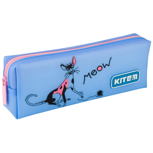 Пенал Kite Education "Meow - Грайливий кіт" силіконовий 1 відділення на блискавці блакитний