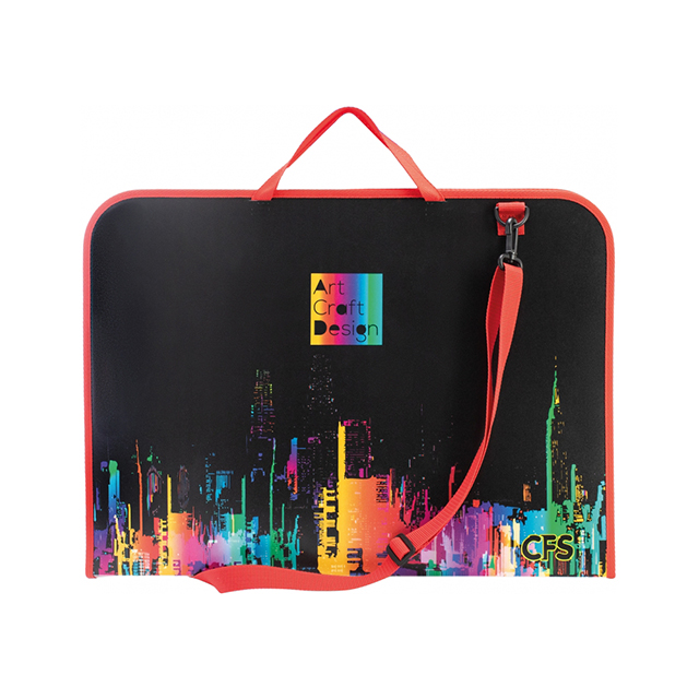 Портфель пластиковий CFS Colourful "Кольорове місто" А3 на блискавці чорний