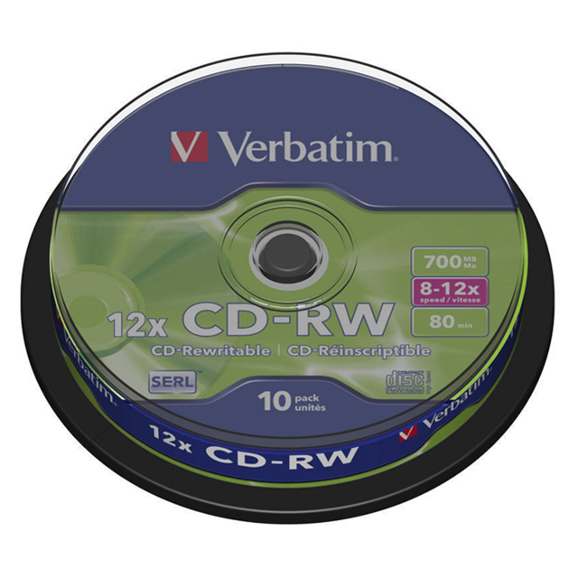 Диски CD-RW Verbatim ExtraProtection 8х-12x 700Mb 80хв туба 10шт