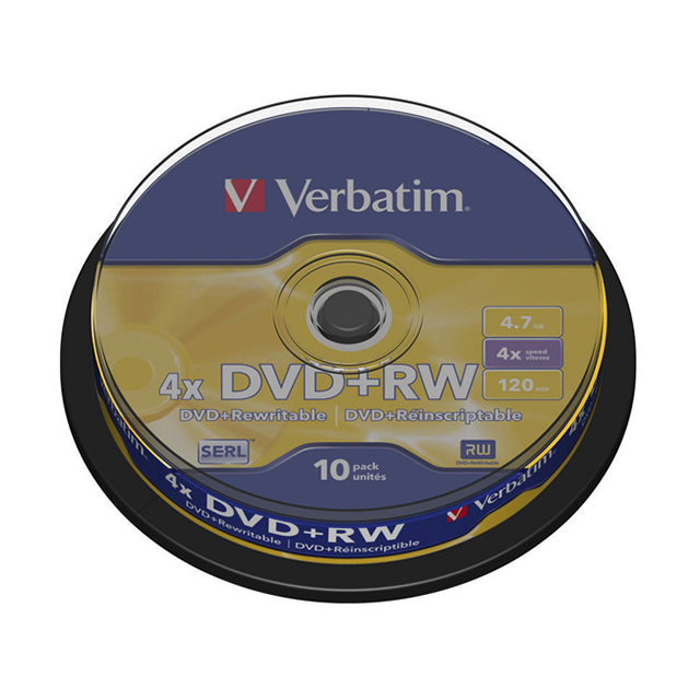 Диски DVD+RW Verbatim MattSilver 4x 4.7Gb 120хв туба 10шт