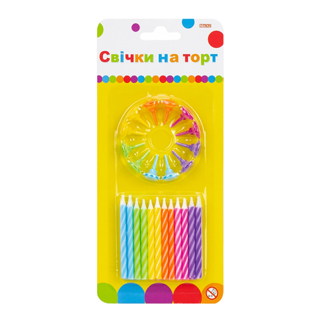 Набір свічок для торту Maxi 24 шт + 12 підставок кольорові