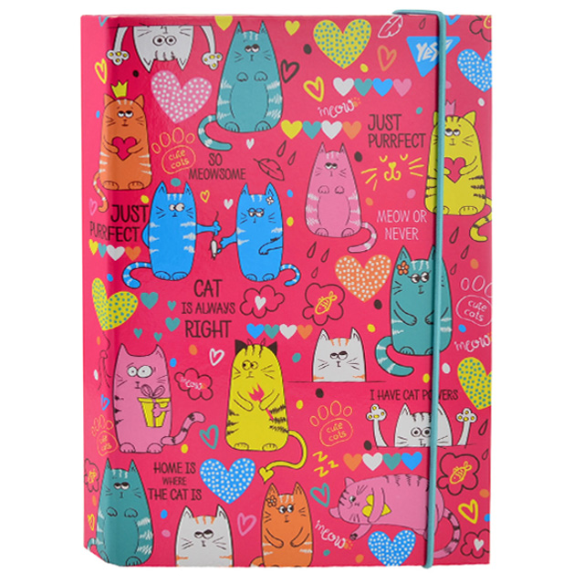 Папка для зошитів В5 Yes "Lovely Cats" "закохані коти" картонна на резинці рожева