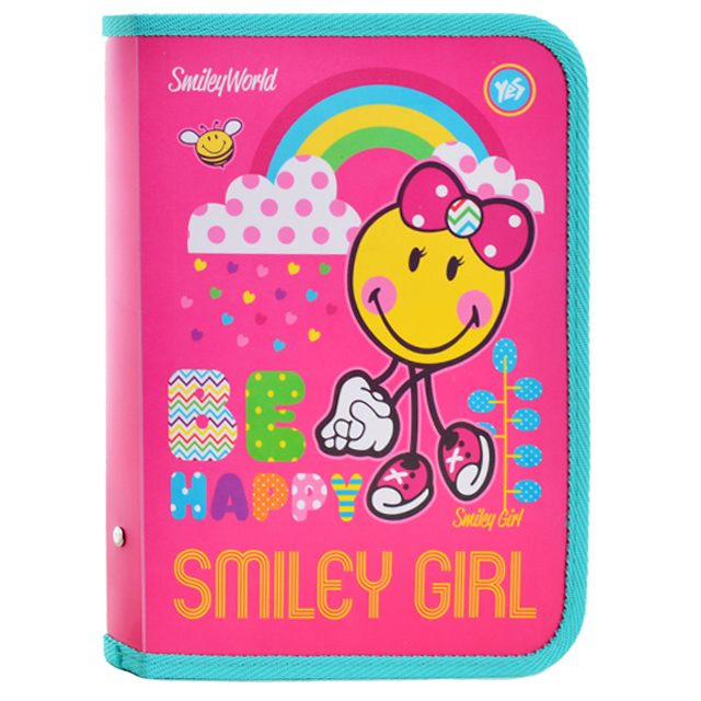Папка для зошитів В5 Yes "Smiley Girl" "дівчинка смайлик" пластикова на блискавці рожева