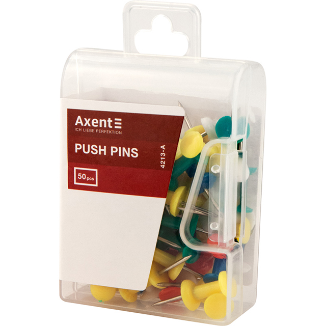 Кнопки-цвяхи Axent кольорові 50шт в пластиковому диспенсері 4213