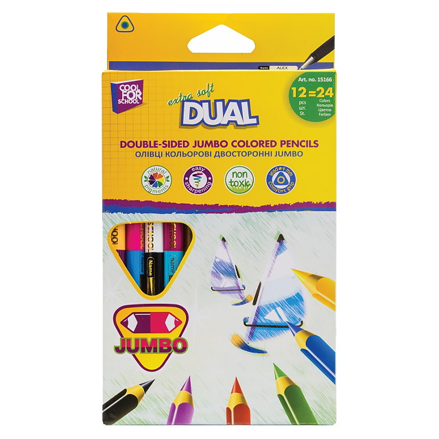 Набір двосторонніх кольорових олівців CFS Extra Soft Dual Jumbo 24 кольори 12 шт тригранні