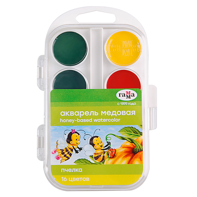 Фарби акварельні Гамма "Бджілка" 16 кольорів без пензлика