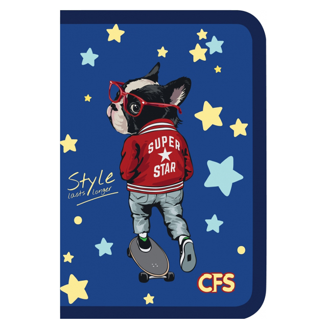 Папка А4 CFS "Style" "Пес-скейтбордист" пластикова на блискавці синя