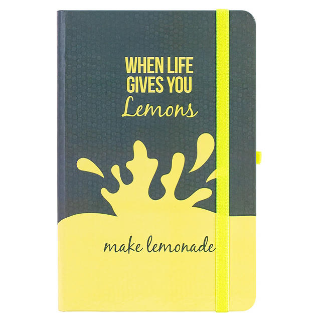 Діловий записник А5 Optima "Lemons make Lemonade" лінія тверда обкладинка на гумці (О20812-40)