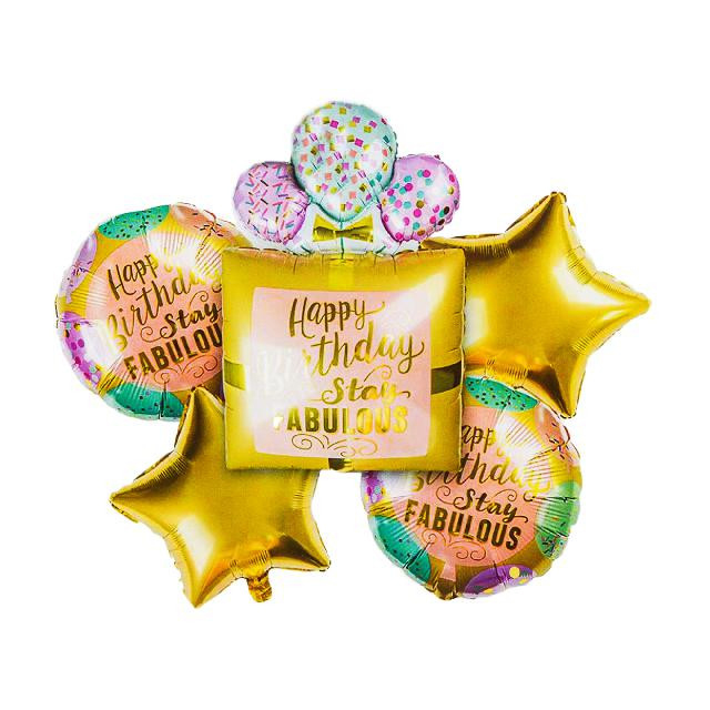 Набір повітряних кульок "Happy Birthday - Stay Fabulous" 5 шт асорті кольорів