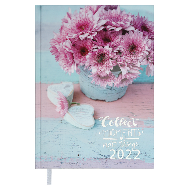 Щоденник А5 BuroMax Стандарт Romantic "Collect moments not things" 2022 блакитний з квітковим малюнком
