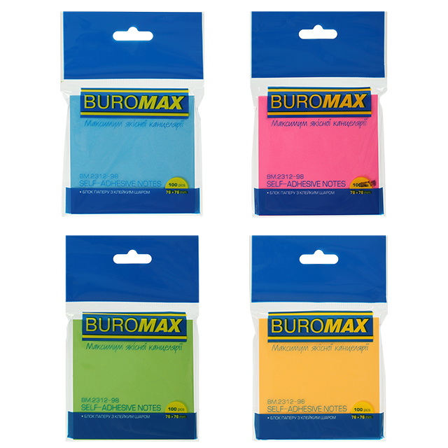 Папірці для нотаток BuroMax 76х76 мм 100 аркушів неон асорті (BM.2312-98)