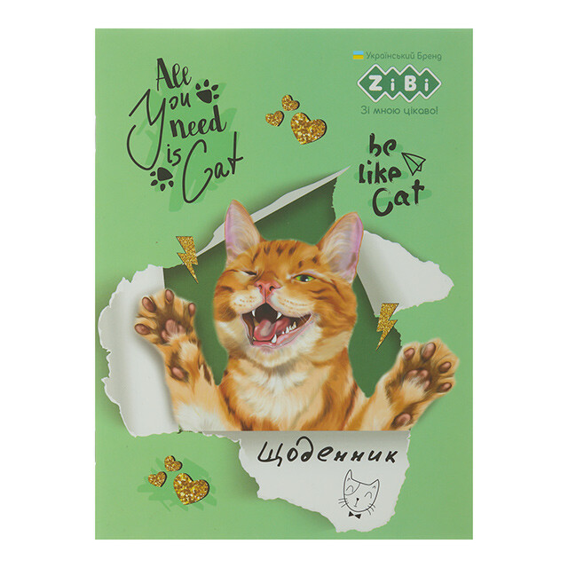 Щоденник шкільний Zibi Furry Cat "Котик" 16.3х20см 40арк м'яка обкладинка на скобі (ZB.13123)