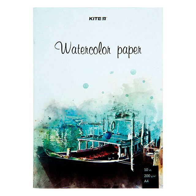 Папка з папером для акварелі Kite Watercolor А4 200г/м2 10 аркушів (4063276160614)