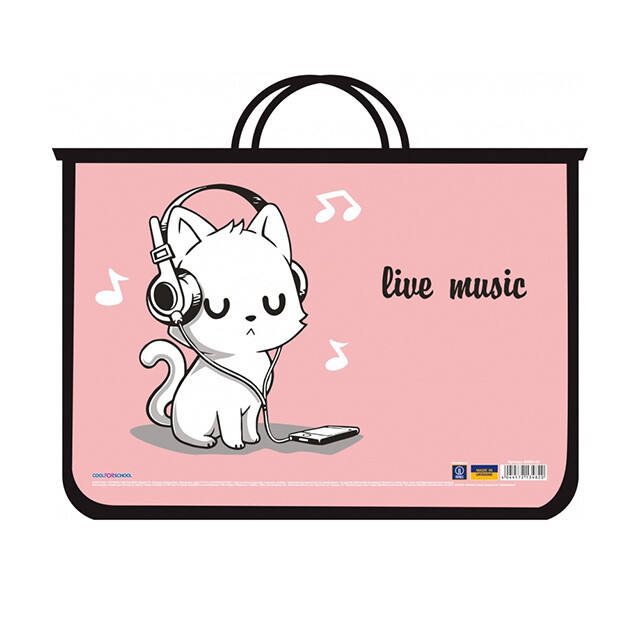 Портфель А4 CFS Live Music "Кошеня меломан" на молнії пластиковий рожевий (CF30001-02)