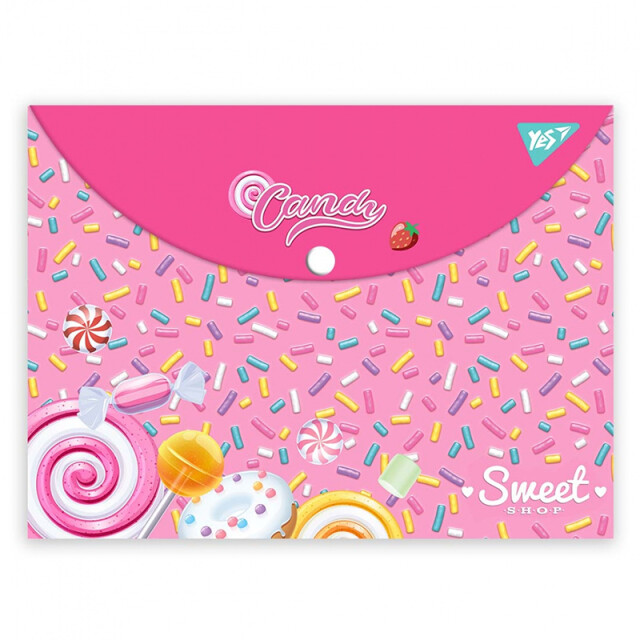 Папка-конверт на кнопці А4+ Yes Candy Sweet "Солодощі" 180 мкм непрозорий (492015)