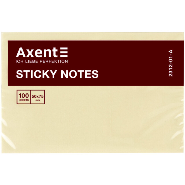 Папірці для нотаток Axent 50х75 мм 100 аркушів пастель жовтий (2312-01-A)
