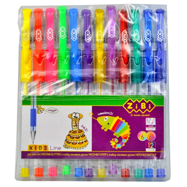 Набір гелевих ручок Zibi Neon + Glitter 0,7 мм 12 кольорів (ZB.2204-99)